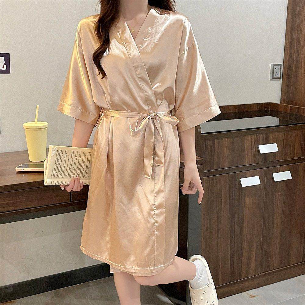 冰丝睡袍女夏季中袖大码200斤胖mm宽松高级感香槟仿真丝浴袍睡裙,女士内衣/男士内衣/家居服,睡袍/浴袍,淘宝优惠券,粉丝福利购,淘宝优惠卷