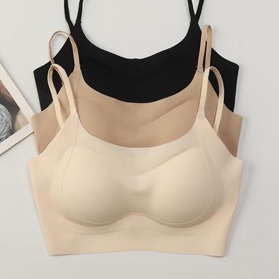 无痕美背吊带背心小胸加厚聚拢一体式固定杯乳胶文胸罩舒适内衣女