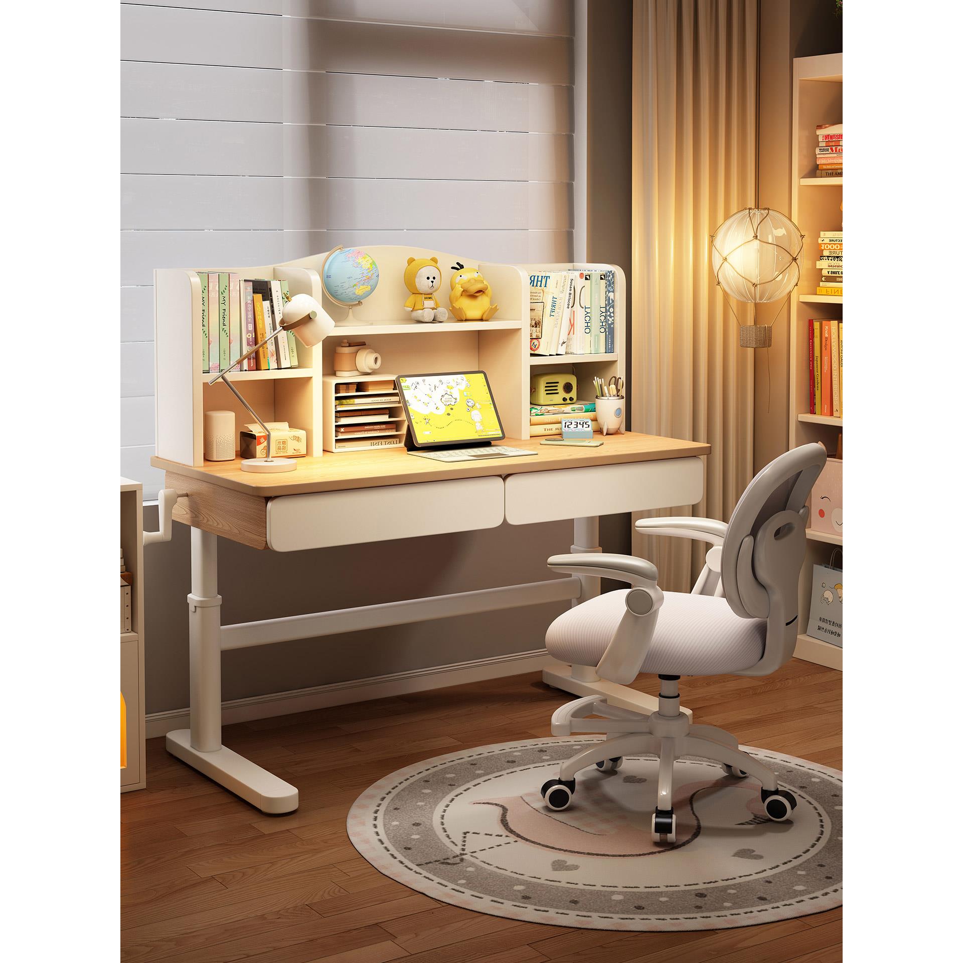 实木儿童学习桌小学生初中生书桌手摇升降桌子写字台卧室家用课桌