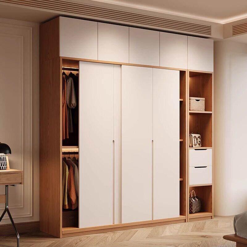 全实木橡木衣柜推拉门家用卧室滑移门收纳柜小户型趟门储物柜衣橱