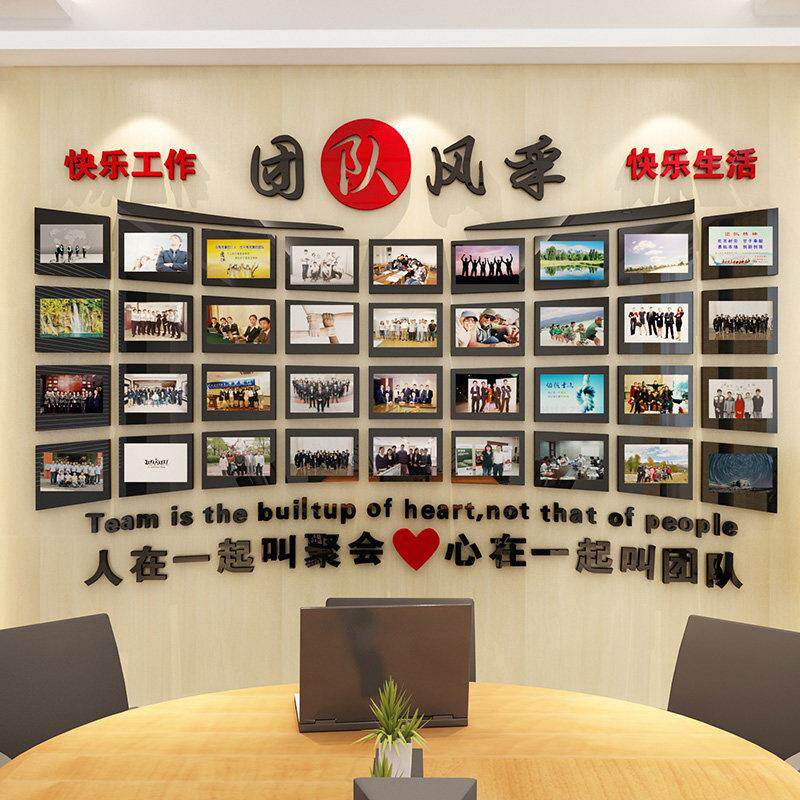 员工风采照片墙办公室装饰亚克力相框企业背景墙壁贴画公司文化墙
