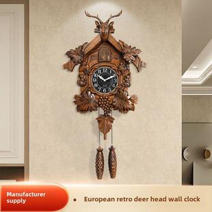 欧洲覆古墙鹿布谷鸟鹿头挂钟家居装饰挂钟时间挂钟无声石英钟