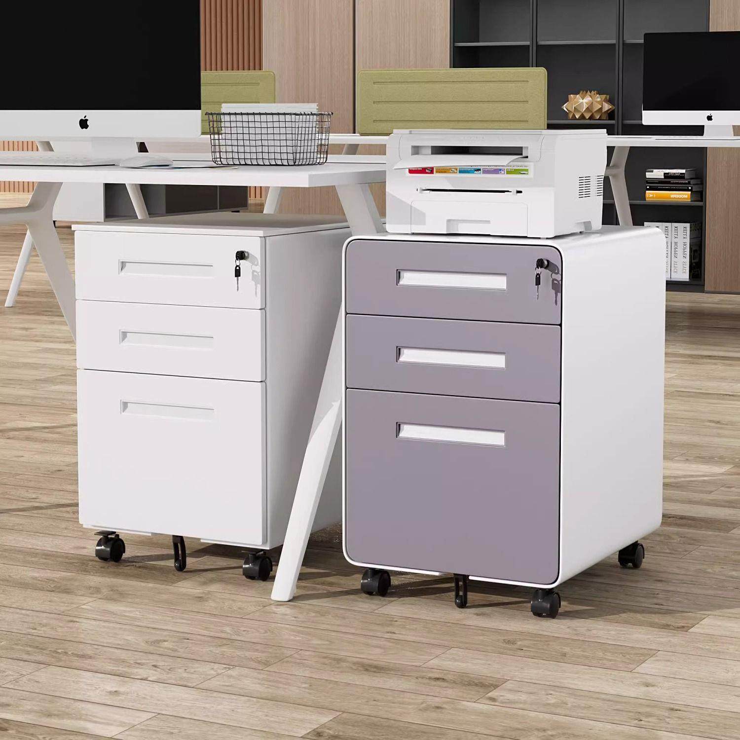 桌下活动柜办公室铁皮移动储物柜带锁抽屉柜密码锁矮柜收纳小柜子