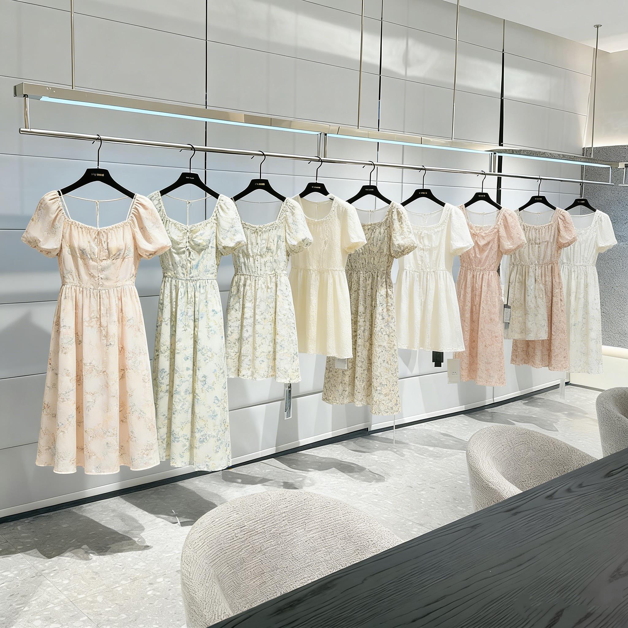 轻奢吊杆带灯光款服装展示架悬挂式挂衣架潮流吊挂式橱窗陈列架