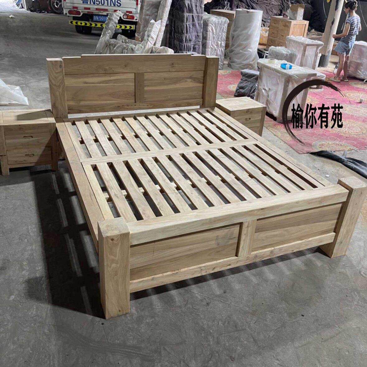 榆木床全实木双人床卯榫简约结构大料卧室环保木床厂家直销原木床
