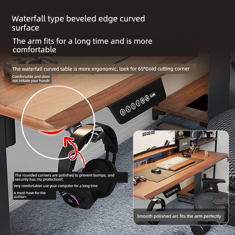 电动升降桌带抽屉可调节书桌可升降家用学习电脑办公电竞桌工作台