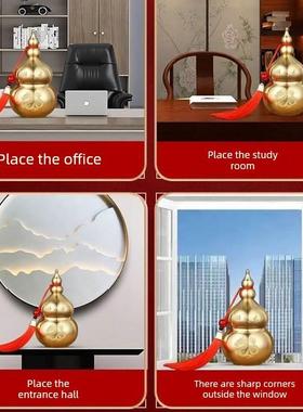 纯黄铜避火龙瓶子厨房在西北角黄水晶碎石火烧铜葫芦干位家居摆件