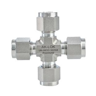 304不锈钢卡套四通中间管接头 气源管 实验室钢管仪表卡接 6 8 10