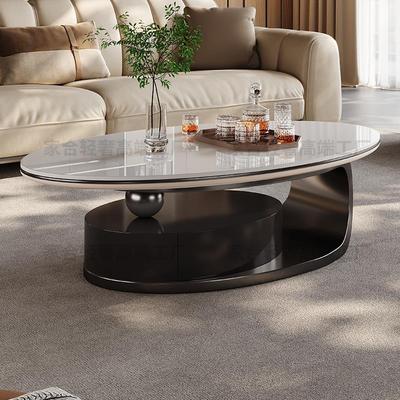 岩板轻奢茶几现代极简家用储物意式 客厅设计师椭圆形茶几桌