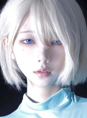 假发女短发波波头日系减龄空气浏海全头套可爱日常整顶白色假发套