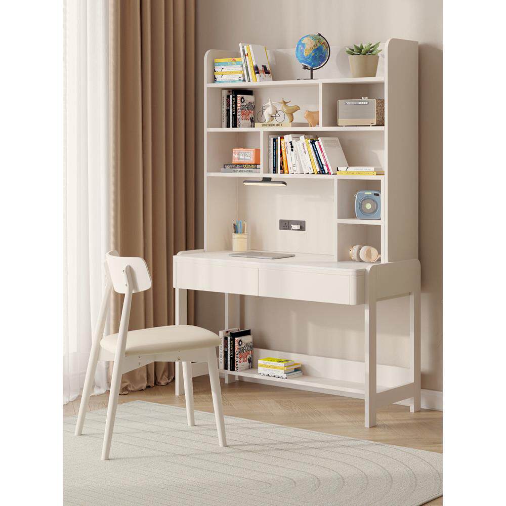 儿童书桌书架一体全实木家用岩板学生学习桌写字桌电脑桌可升降桌