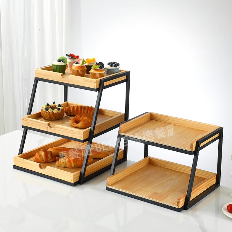 佰诗德松木盘桌台面水果饮料蛋糕陈列架置物架橱窗面包自助展示架