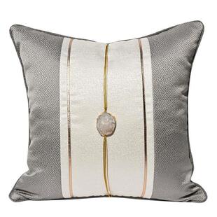 样板房抱枕靠垫现代家居米灰色中心拼接绿玉石装饰客厅沙发腰枕套