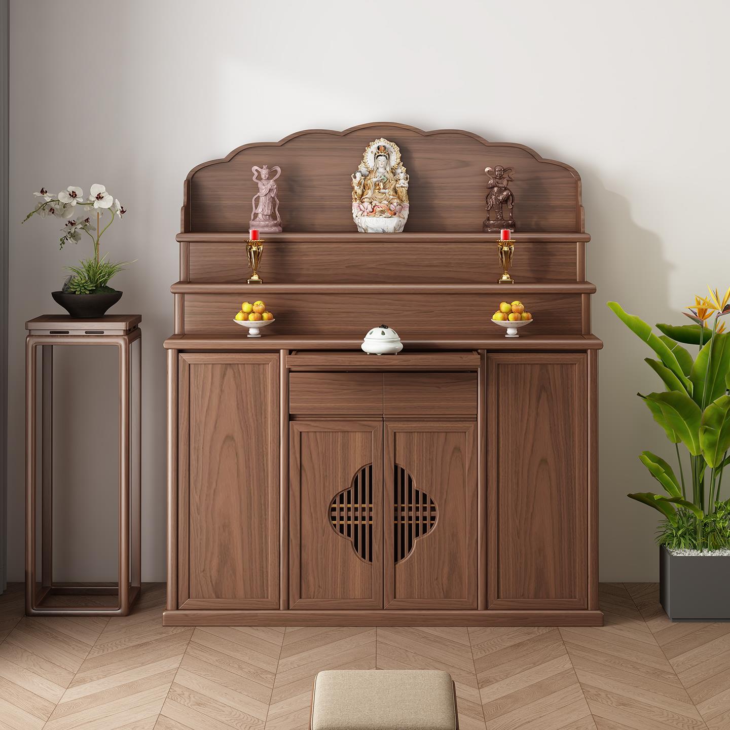 新中式简约供桌香案家用实木神台柜三层佛桌阶梯供台黑胡桃木佛柜