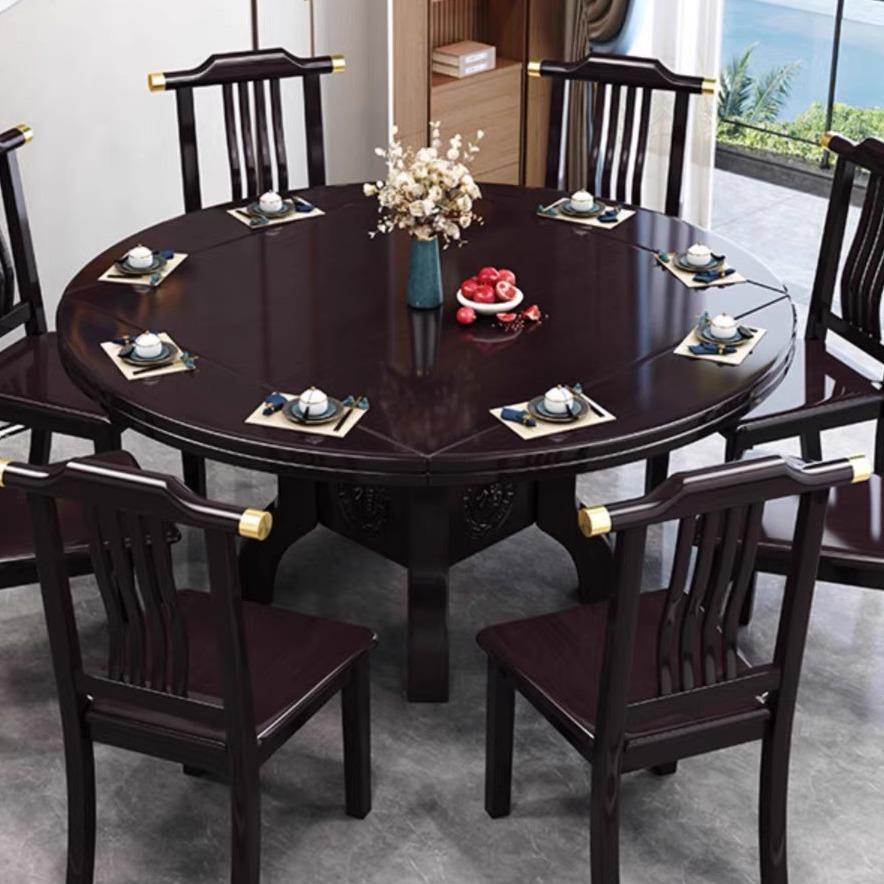 实木折叠餐桌新中式多功能方圆两用伸缩圆桌组合家用小户型吃饭桌