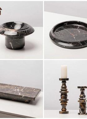 简约现代天然大理石蜡烛台摆件样板间客厅茶几餐桌果盘家居装饰品