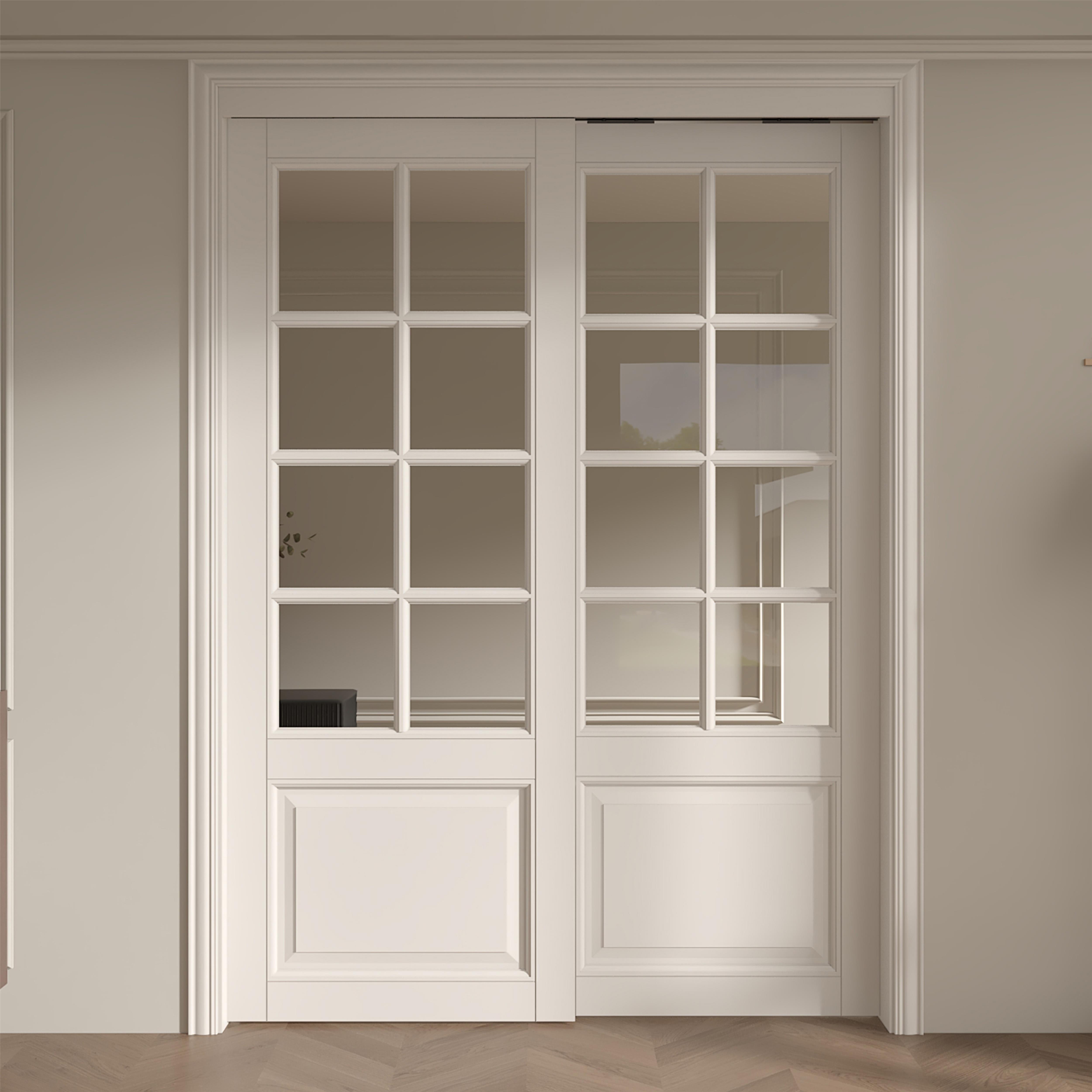 木以森居法式复古风阳台厨房双扇推拉门实木烤漆网红室内吊轨移门