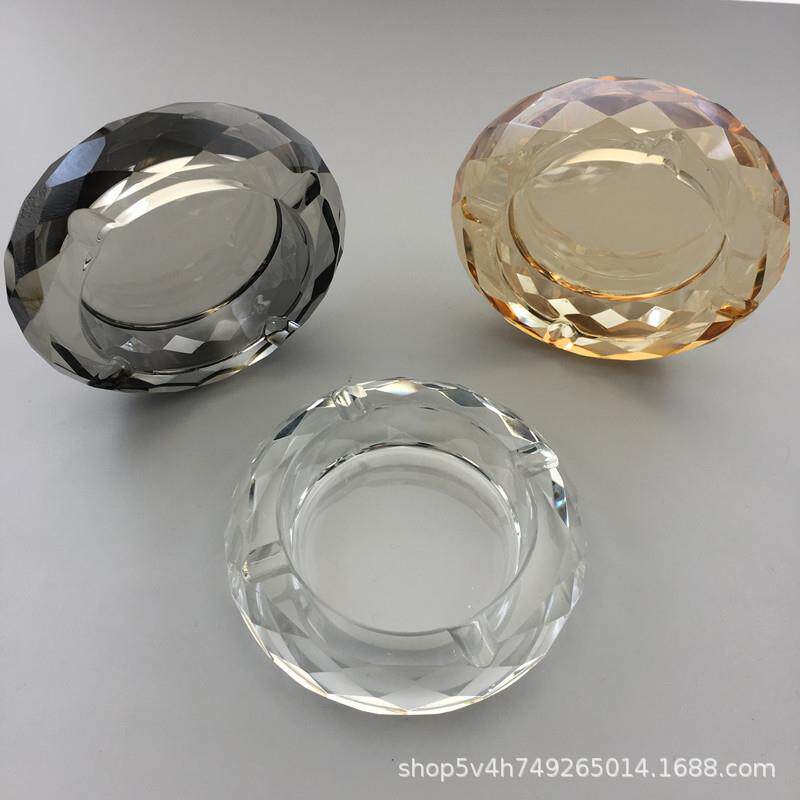简约圆形水晶小烟灰缸彩色酒店客房卧式家用装饰时尚高档精品烟缸