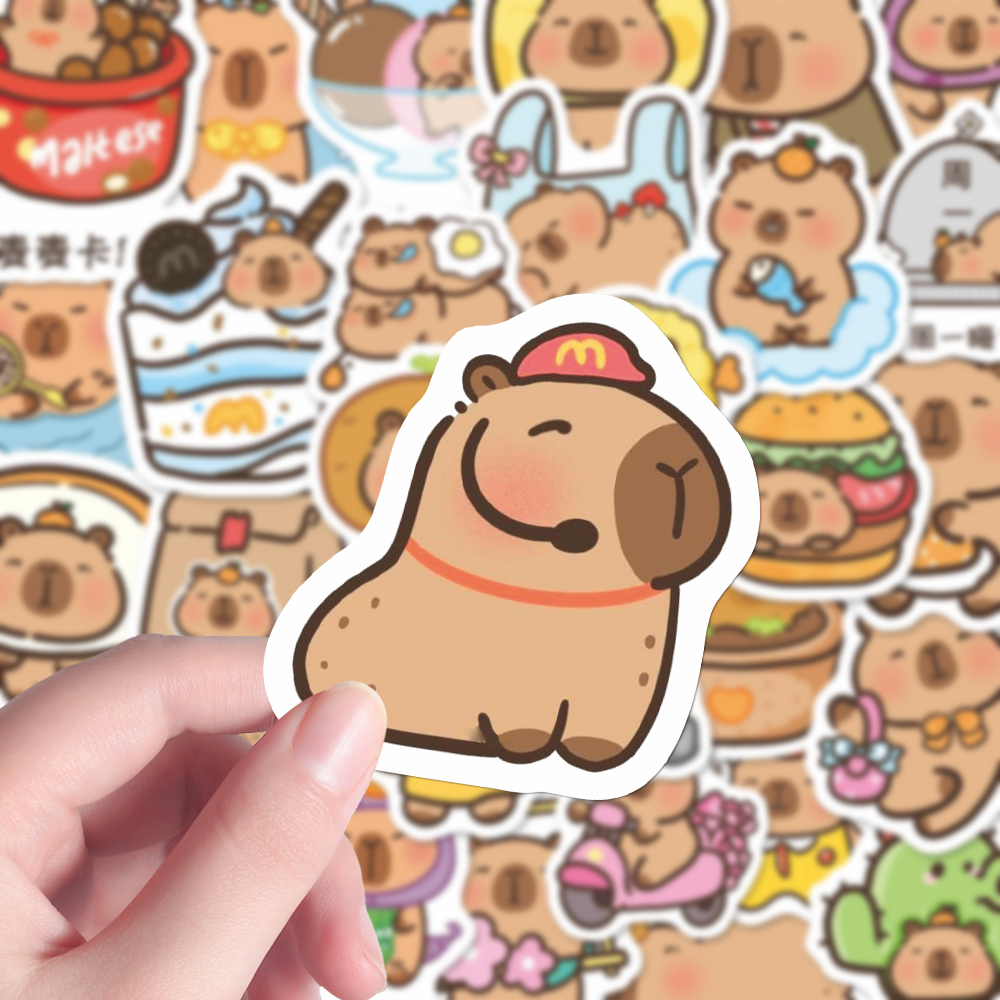 204张可爱卡皮巴拉贴纸卡通趣味图文创意DIY笔记本桌面装饰贴画