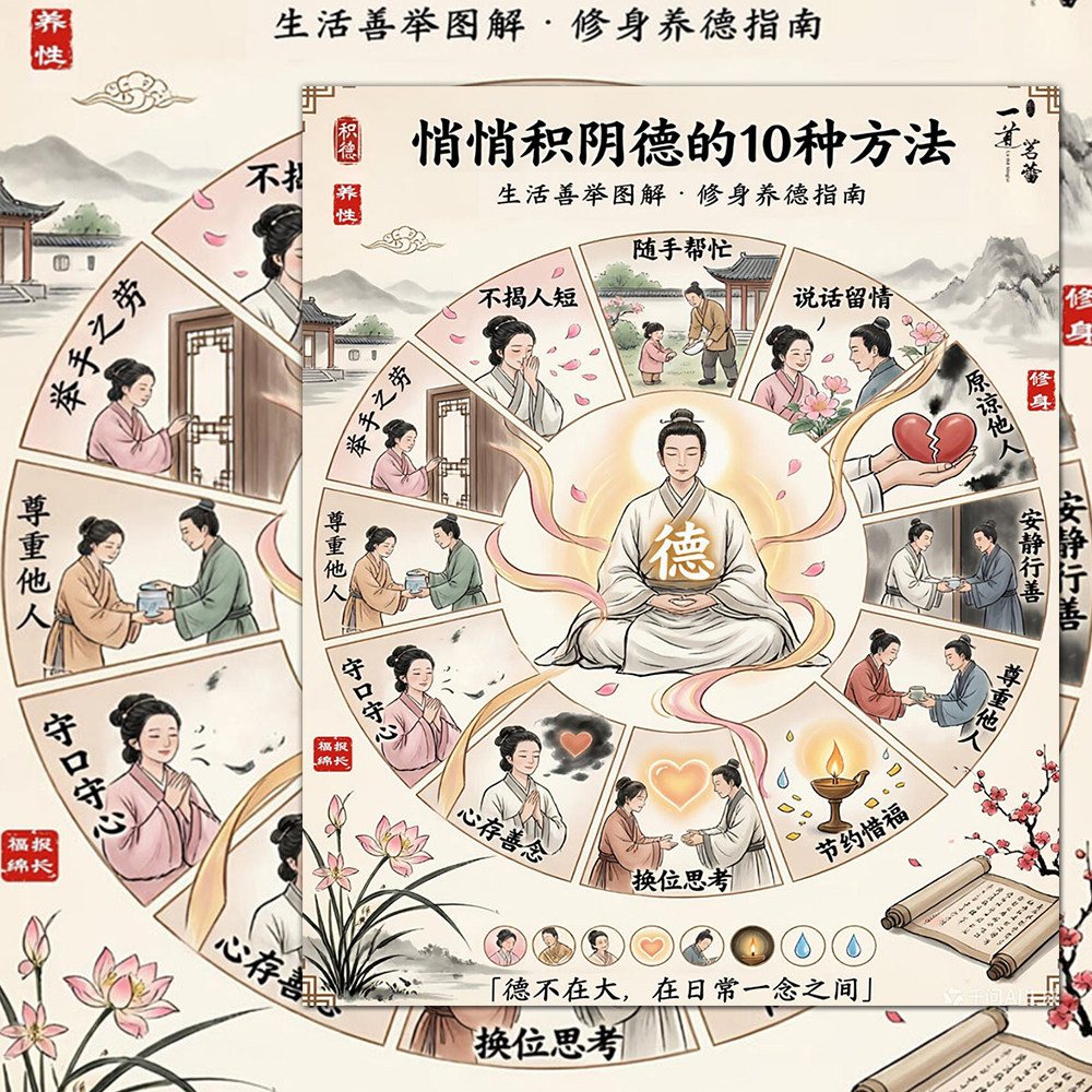 悄悄积阴德贴纸福气不是求来的是养出来的积德行善修身养性粘贴画