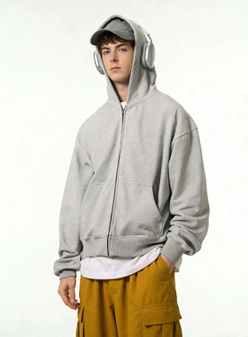 YGAN春秋cleanfit灰色连帽卫衣男女复古休闲boxy短款宽松开衫外套