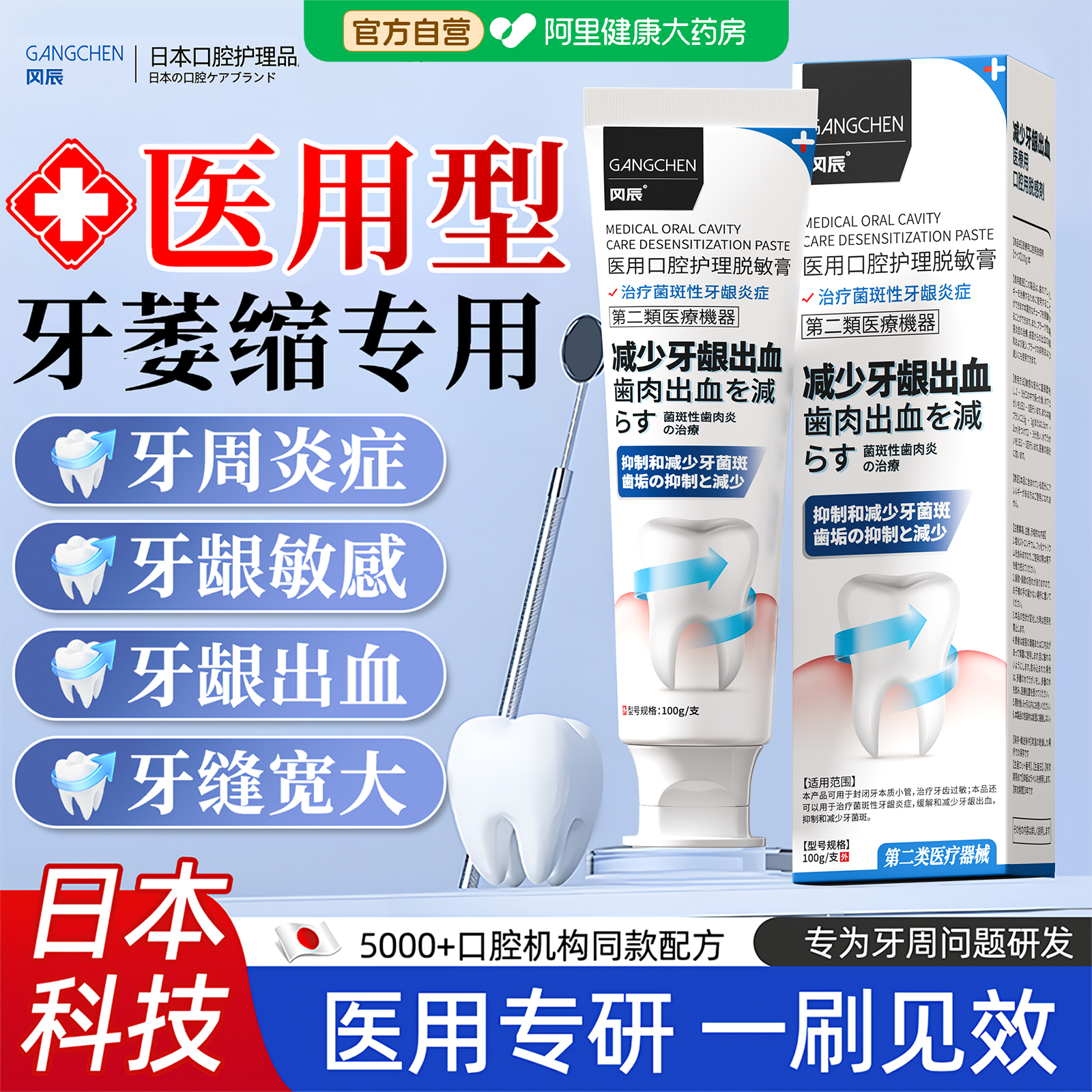 冈辰医用脱敏牙膏成人牙周炎牙龈萎缩修复再生敏感口腔治含专用