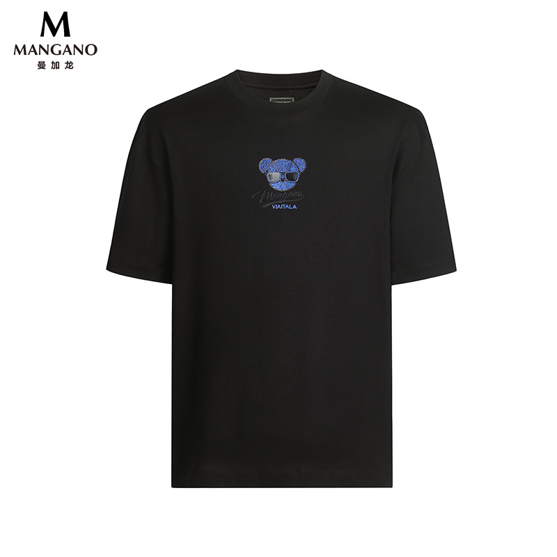 mangano小熊烫钻短袖T恤男