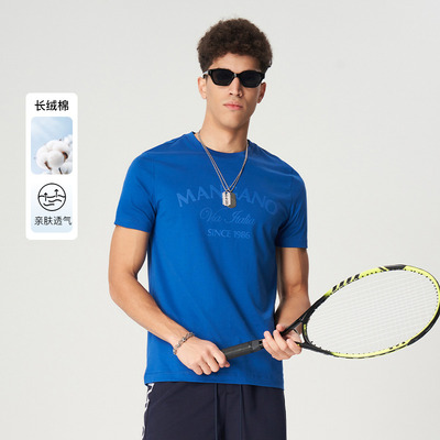 【长绒棉】Mangano曼加龙 格刺绣字母圆领T恤夏季纯棉男士短袖