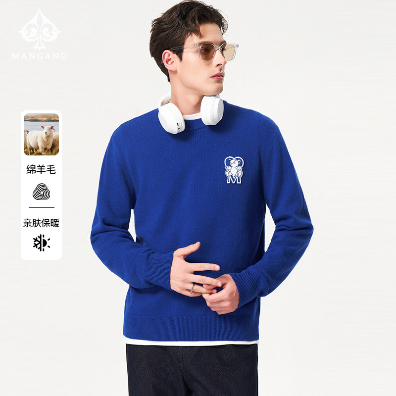【纯羊毛】Mangano曼加龙 圆领针织衫秋冬季时尚毛衣纯色羊毛衫男,男装,针织衫/毛衣,淘宝优惠券,粉丝福利购,淘宝优惠卷