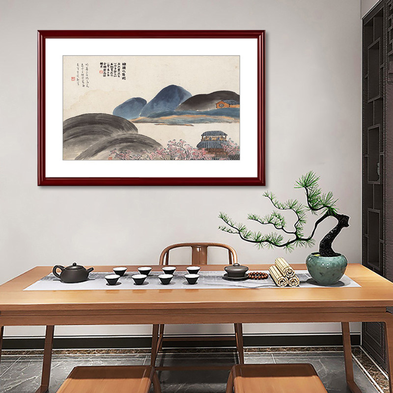 齐白石二十四景国画新中式山水画水墨斗方餐厅挂画进门玄关装饰画