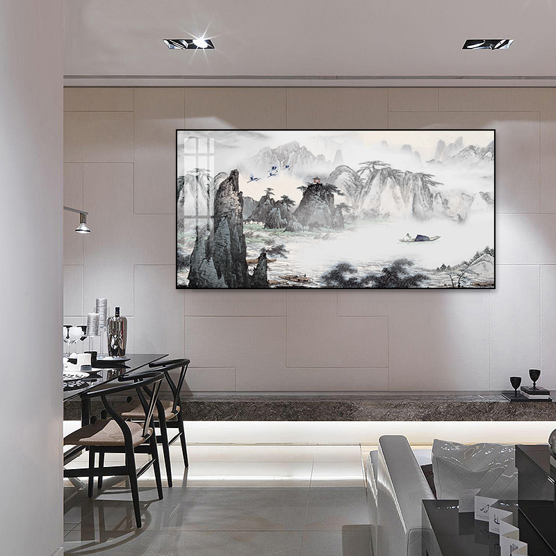 流水生财挂画客厅墙面水墨意境山水壁画办公室背景墙大气靠山国画