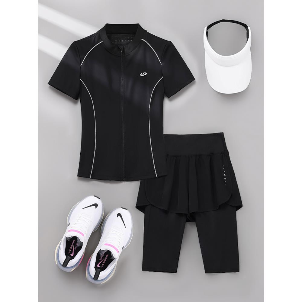 骑行服女短袖夏季2025新款公路自行车显瘦速干健身跑步运动套装女