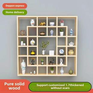 实木墙上置物架壁挂书架展示架多宝格子架挂墙茶杯收纳博古架定制