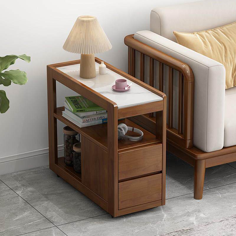 轻奢沙发边柜侧边柜岩板边几角几简约现代实木北欧客厅窄移动边桌