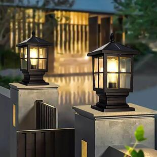 太阳能围墙柱头灯现代中式简约户外防水花园别墅大门庭院门柱灯