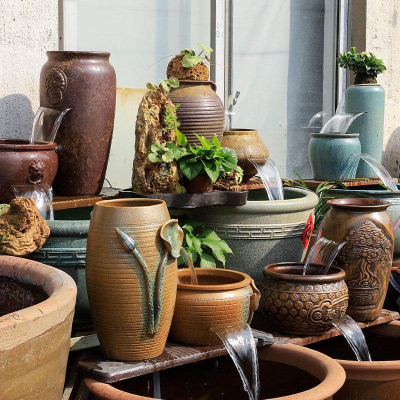 过滤器造景全套鱼池生态陶瓷摆饰陶罐古法鱼缸循环水养鱼流水瀑布