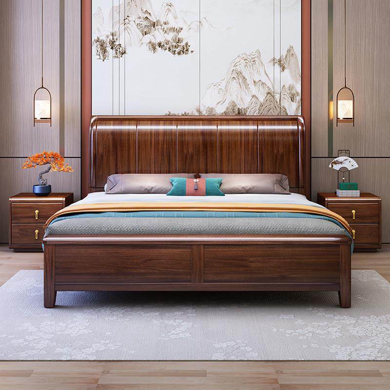 黑胡桃木实木床现代简约1米5主卧高端中式榫卯结构双人床1米8