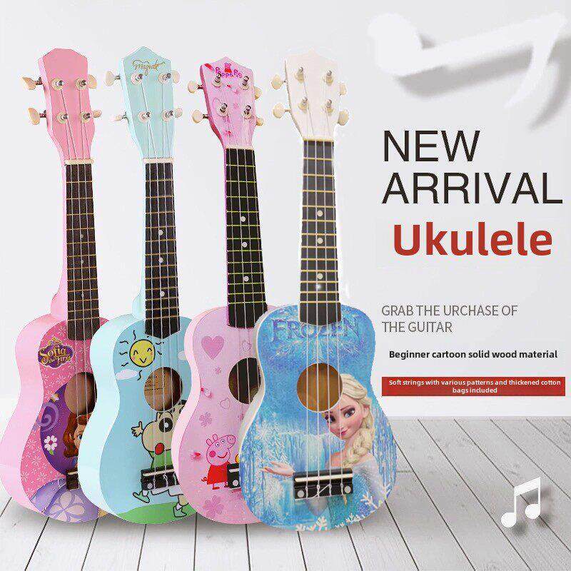 小吉他儿童四弦琴初学者入门级女孩模特学生21英寸可爱的图案木制