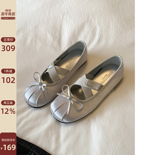 鞋 女夏配裙子 子平底鞋 玛丽珍女鞋 Chio2nd南风 小皮鞋 银色单鞋