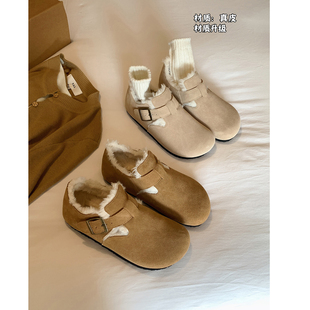 女秋冬2024全包加绒软皮软底休闲平底鞋 Chio2nd南风 真皮勃肯鞋