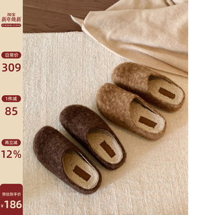 冬厚底毛绒呢子一脚蹬半拖懒人鞋 女鞋 5CM增高勃肯鞋 Chio2nd南风