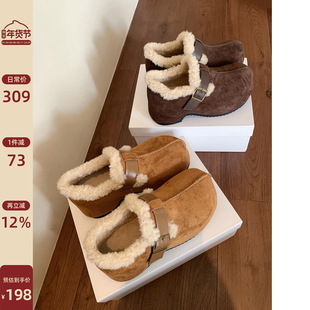 Chio2nd南风 6CM增高勃肯鞋子女冬季厚底小个子加绒保暖高跟女鞋