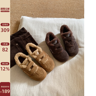 Chio2nd南风 德训鞋女软乎乎加绒魔术贴毛毛绒休闲鞋冬季运动鞋子