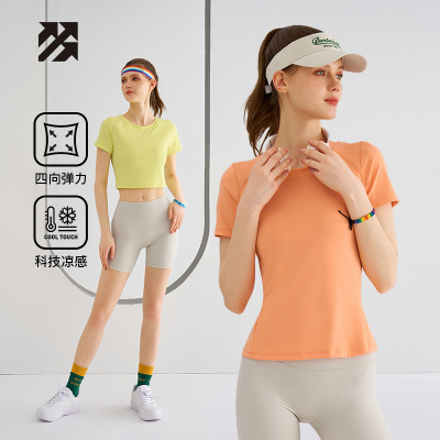 路森短袖T恤女运动健身跑步速干衣瑜伽服上衣冰丝透气吸汗骑行服
