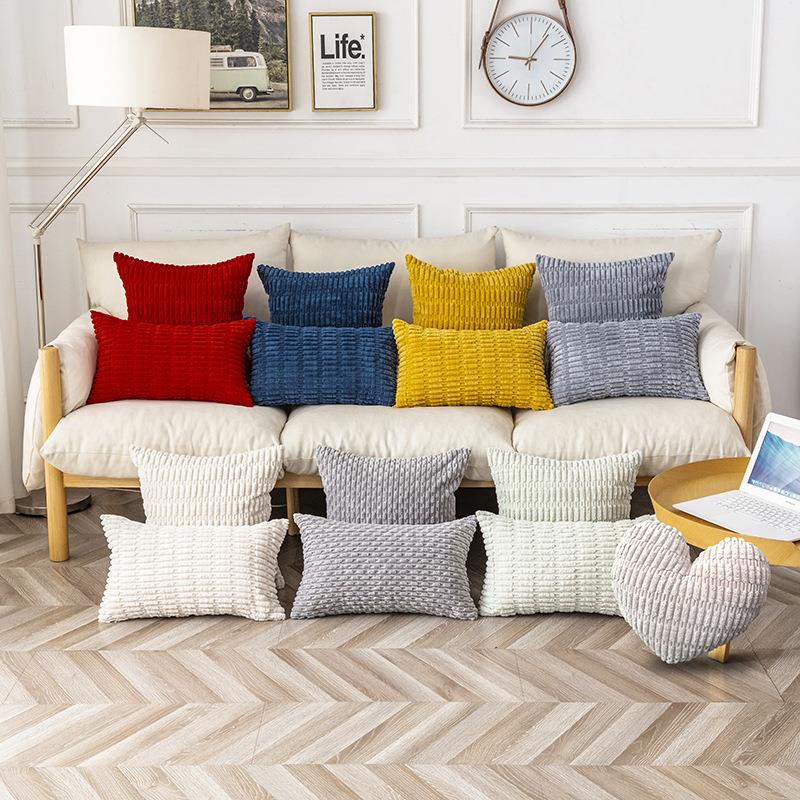 亚马逊双面素色灯芯绒抱枕沙发靠枕腰靠纯色椅子靠垫麦穗玉米粒