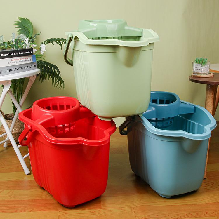 家用加厚带轮子拖地拖把桶塑料旋转拧水墩布单桶手动挤水桶地拖桶