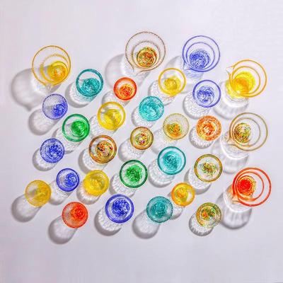 手工彩色玻璃杯白酒杯果酒杯蓝色清酒杯子果酒梅一口酒杯茶杯品杯