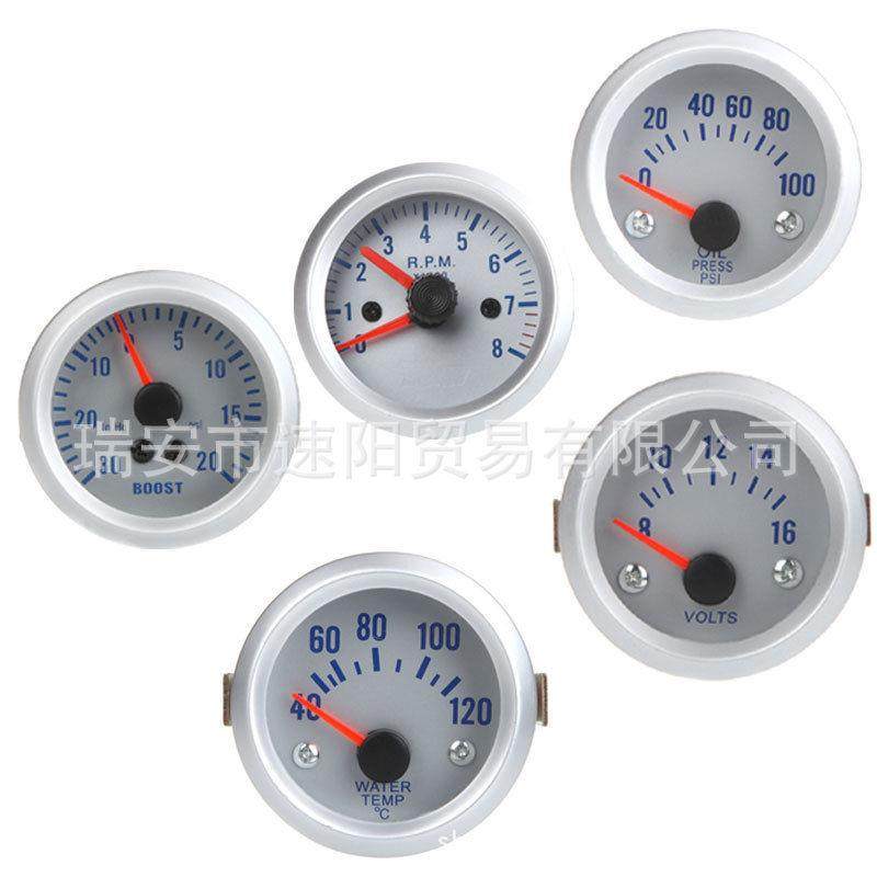 改装汽车仪表 52MM银色增压/真空/水温/油温/油压/电压/转速表