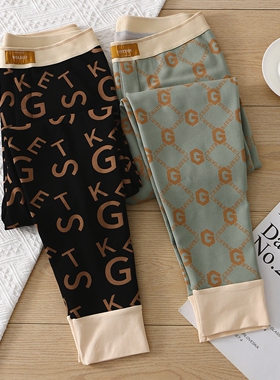 男士保暖裤加绒加厚秋裤潮男青年字母修身防寒打底裤棉毛裤秋冬季