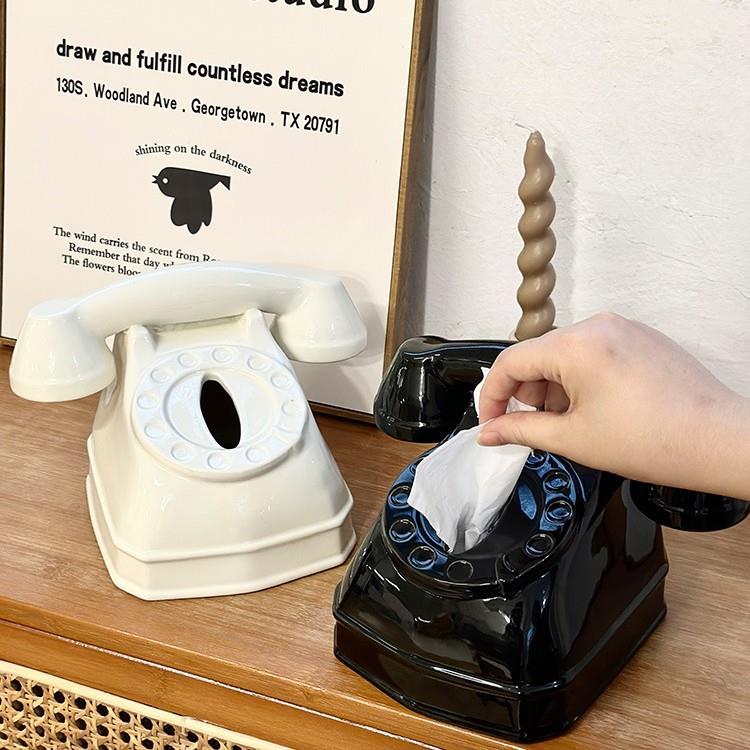 厂家直销复古电话纸巾盒茶几客厅餐巾抽纸盒高档卡通桌面陶瓷摆件